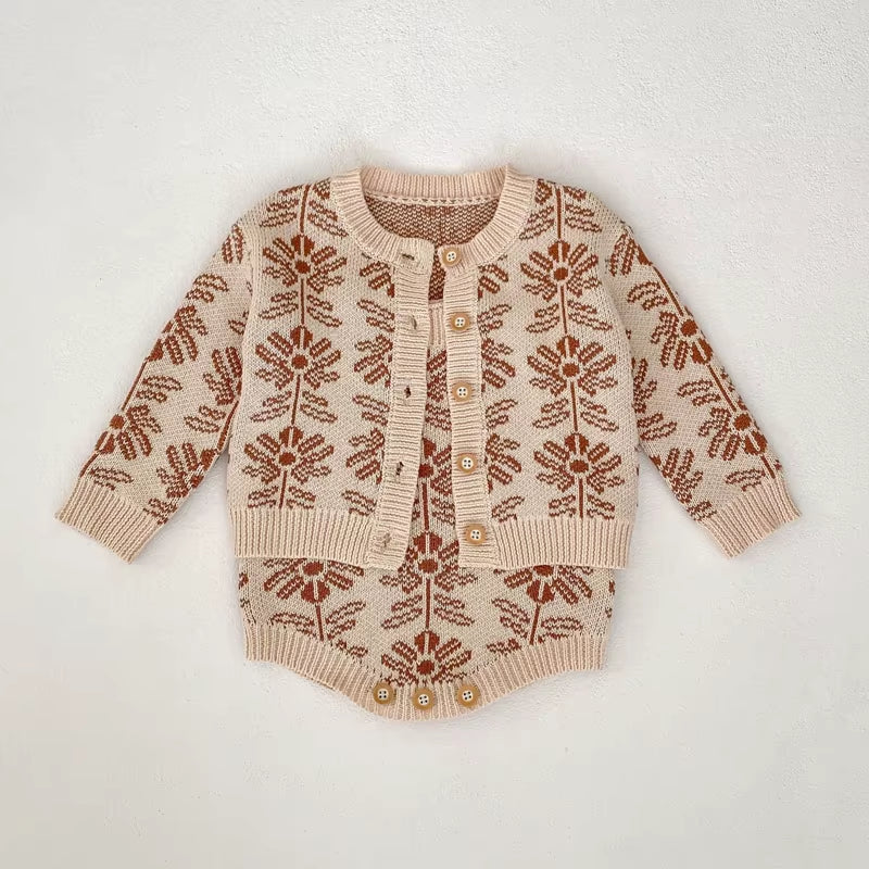 BlossomWarm – Baby Girl Jacquard Knit Coat & Harbin Set
