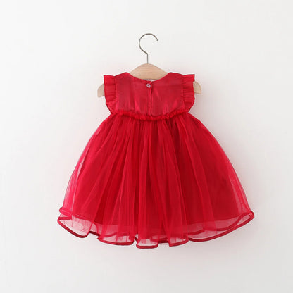 CloudWhimsy – Flying Sleeve Princess Dress with Bow for Little Girls