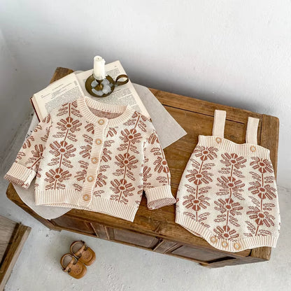 BlossomWarm – Baby Girl Jacquard Knit Coat & Harbin Set