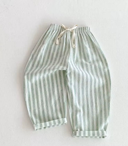TinyTrend™ Vintage Cotton Stripe Pants – Unisex Casual Trousers with Pockets for Toddlers